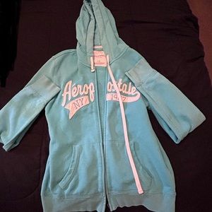 Blue and white zip up sweater